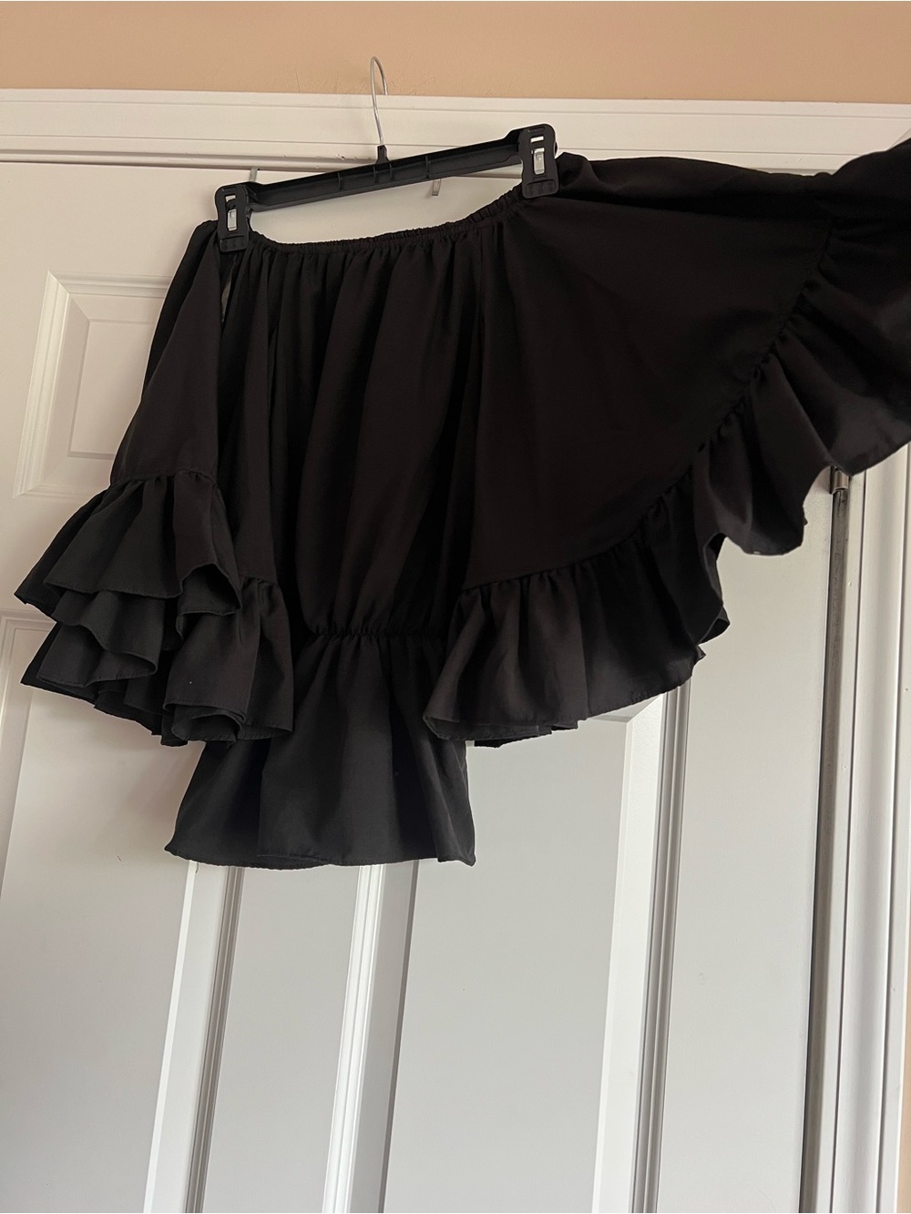 Elegant Black Ruffled Off-Shoulder Blouse